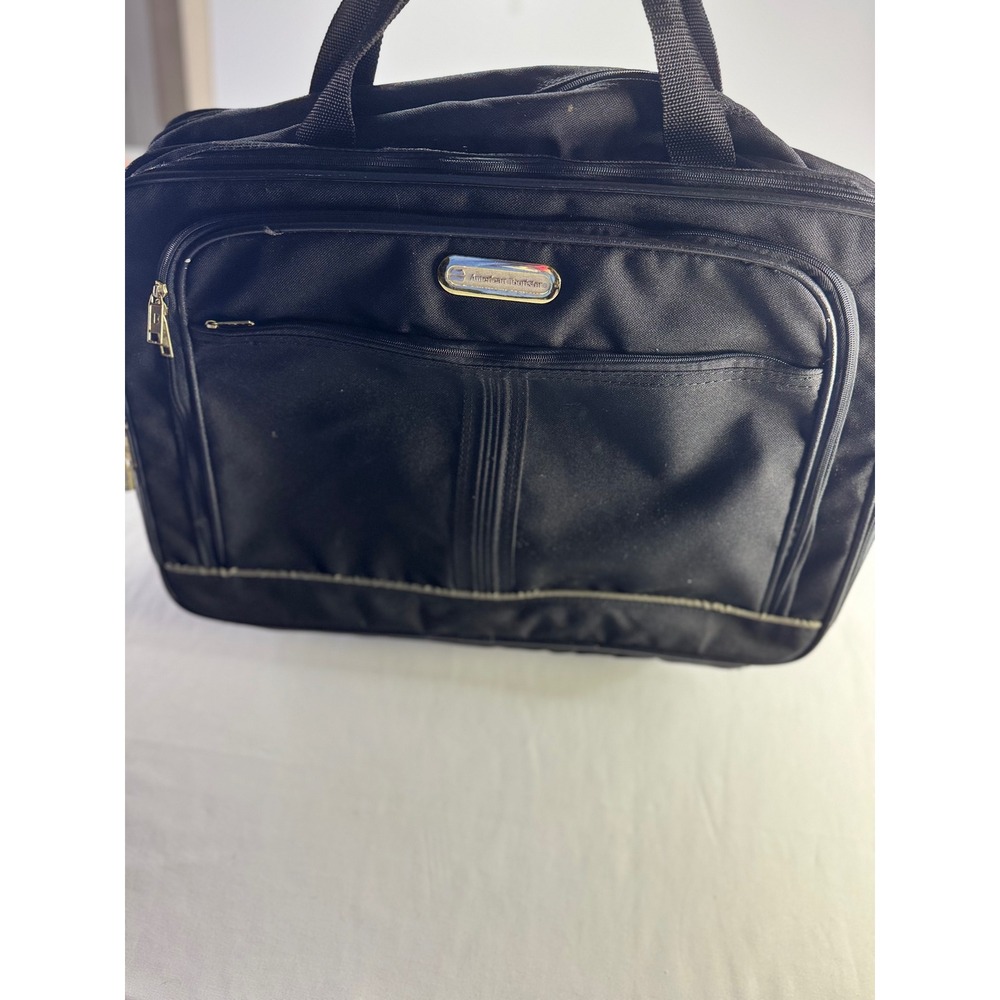 American Tourister Carry On Bag Black Nylon‎ Travel Bag Pinstripe Lining 20x14